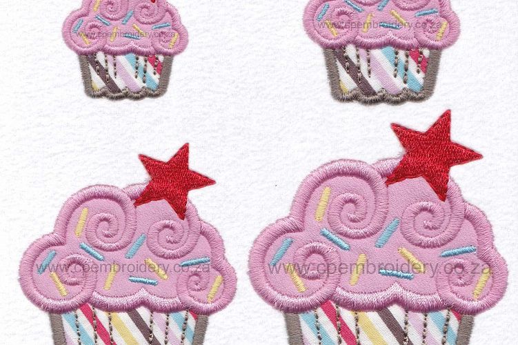 Star and Sprinkles Cupcake Applique Embroidery Design