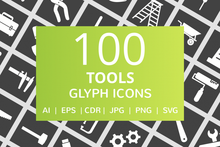100 Tools Glyph Inverted Icons