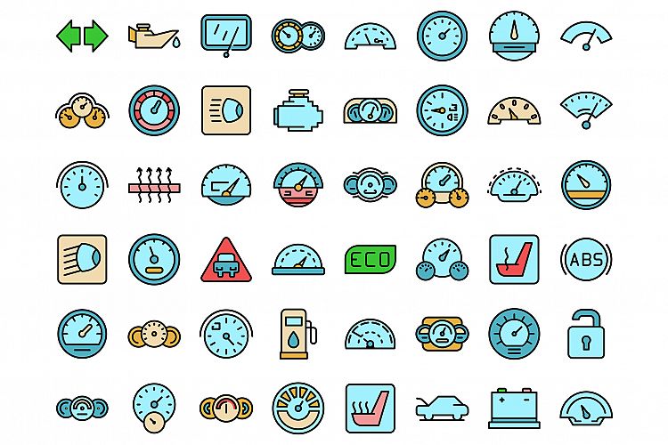 Car dashboard icons set vector flat example image 1