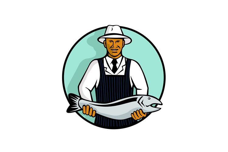 African American Fishmonger Holding Trout