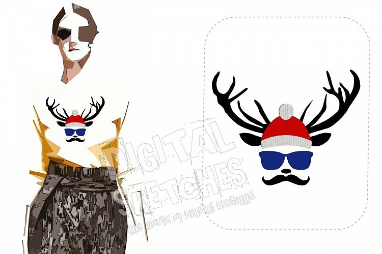 Deer Head Santa Claus Machine Embroidery Design 5 Sizes
