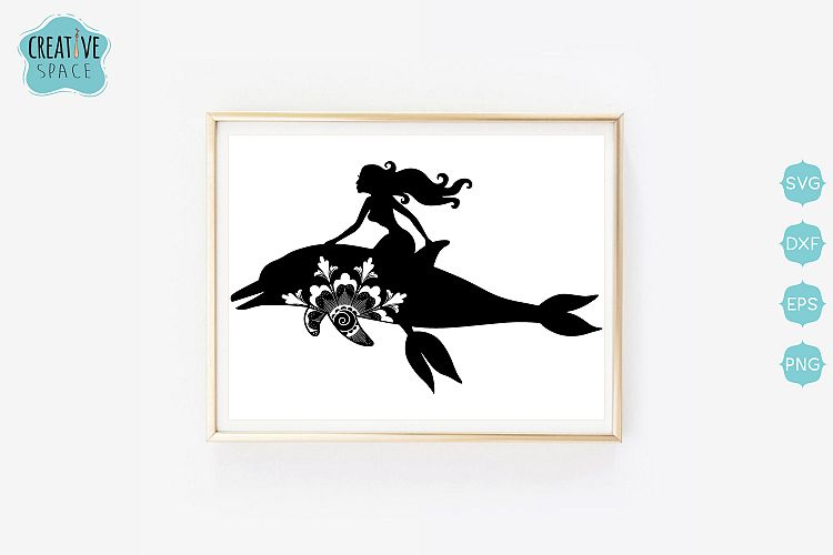 Mermaid Riding Dolphin Mandala Svg