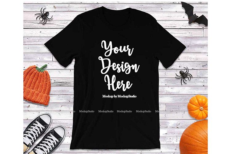 Black Halloween T-Shirt Mock Up, Fall Bella Canvas 3001