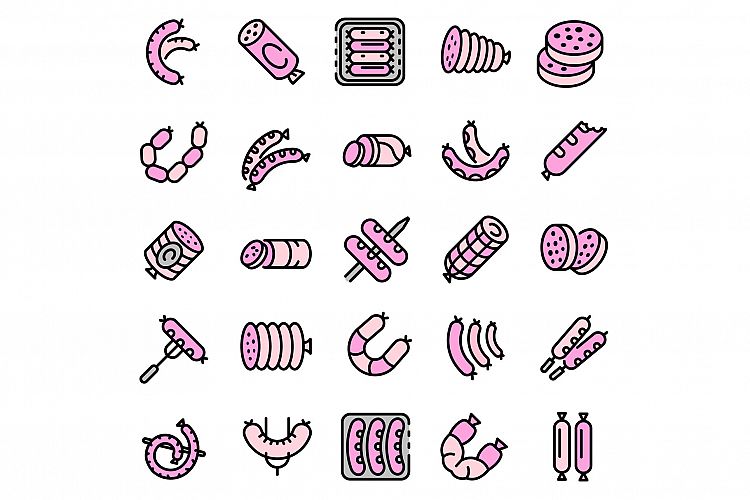 Sausage icons set line color vector example image 1