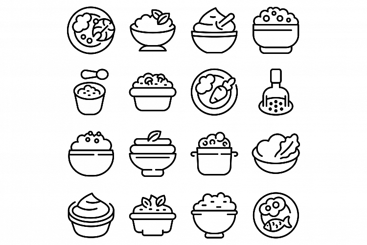 Mashed potatoes icons set, outline style example image 1