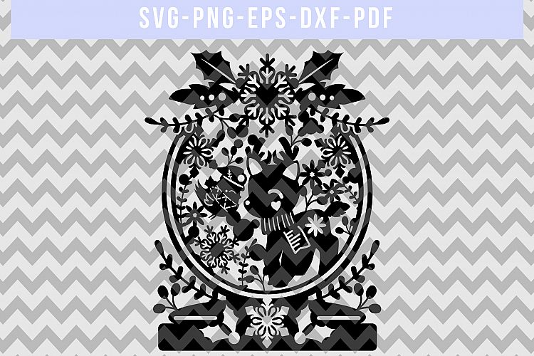 Winter SVG Cut File, Snowflake Papercut, Christmas Reindeer