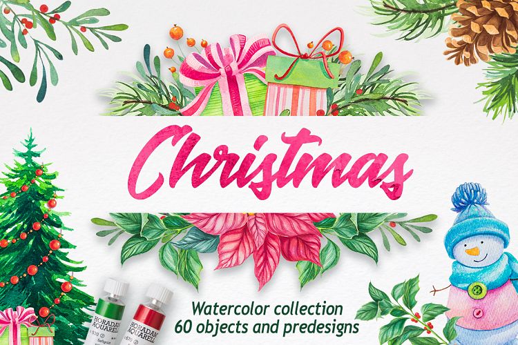Christmas Watercolor Collection - 60 Objects