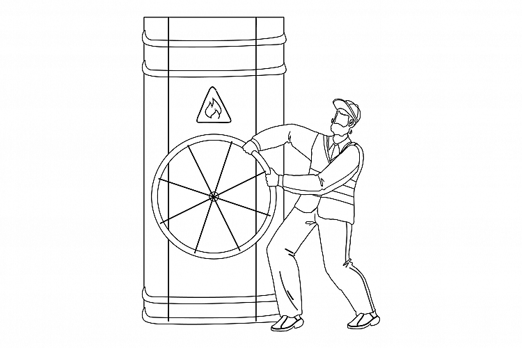 Gas Industry Worker Turning Pipe Valve Vector example image 1