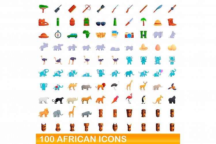 100 african icons set, cartoon style example image 1