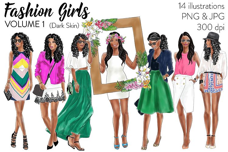 Fashion Girls - Volume 1 ( Dark skin) fashion illustration clipart