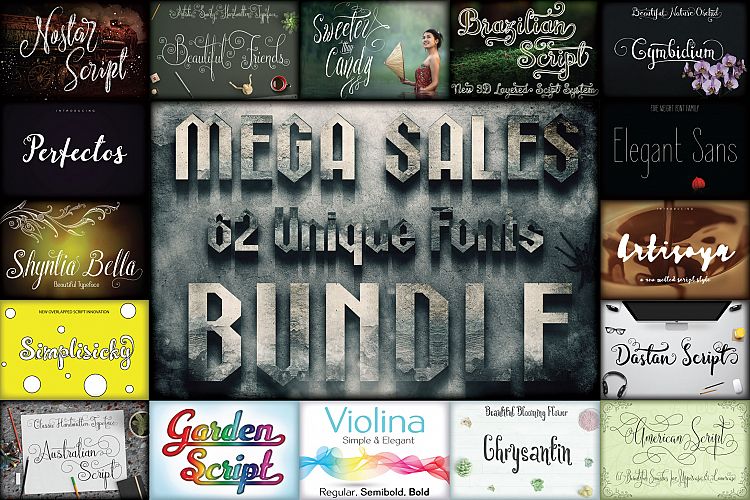 MEGA SALES 62 FONTS BUNDLE