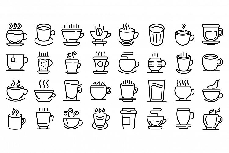 Mug icons set, outline style example image 1