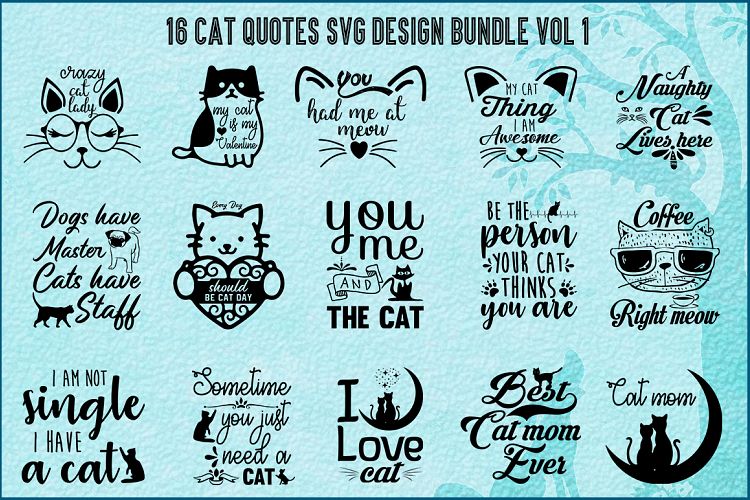 16 Cat Quotes SVG Design Bundle Vol 1