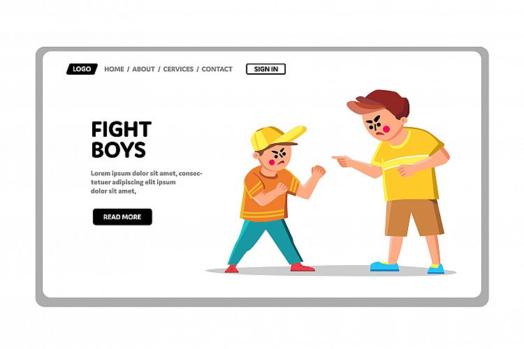 Fight Boys Children On School Playground Vector