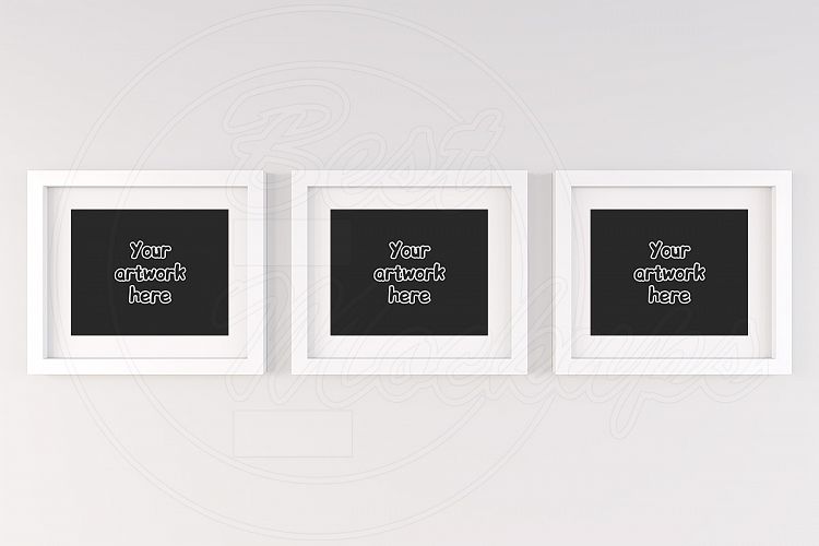 Three white matted frame mockup 8x10