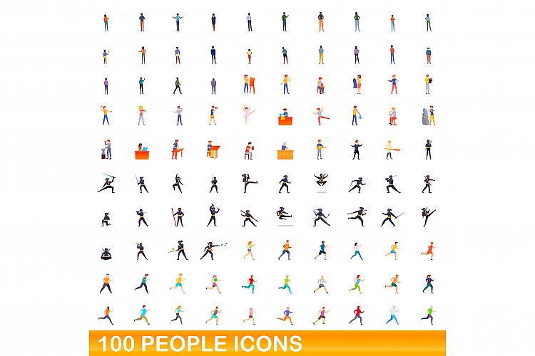 100 people icons set, cartoon style example image 1