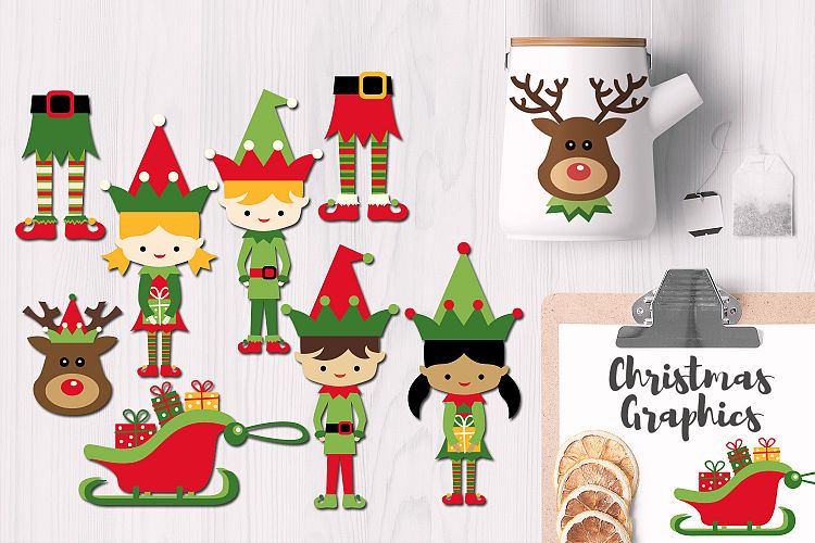 Christmas feet, elf, reindeer head graphics