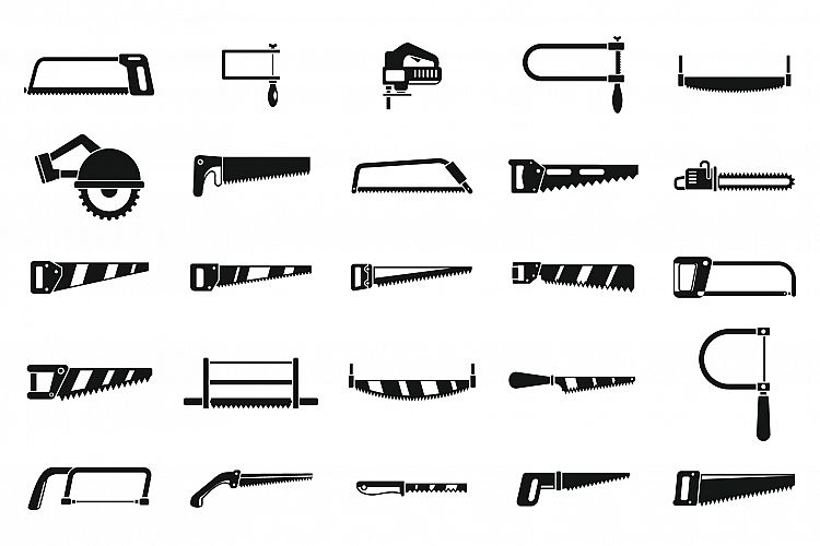 Saw tool icons set, simple style example image 1