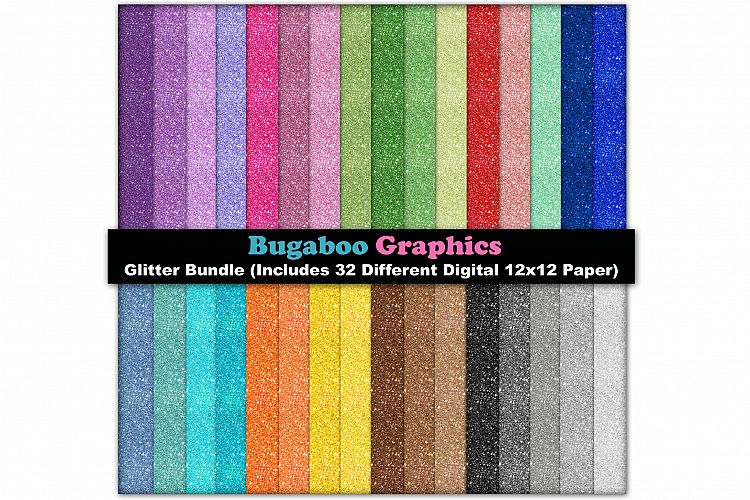 Glitter Digital Scrapbook Paper Bundle - 32 Digital 12x12