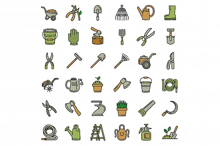Gardening tools icons set, outline style example image 1