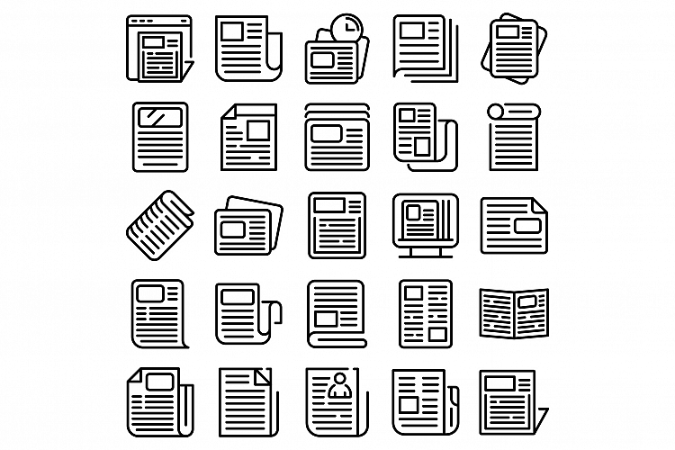 Newspaper icons set, outline style example image 1