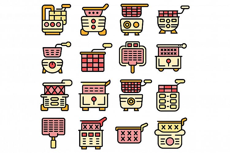 Deep fryer icons set vector flat example image 1