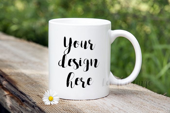 White Coffee 11oz mug mockup bokeh nature template for design