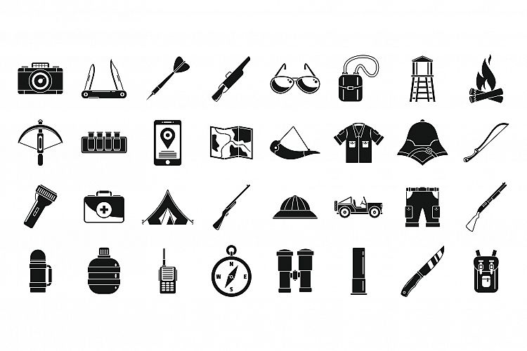 Africa safari equipment icons set, simple style example image 1