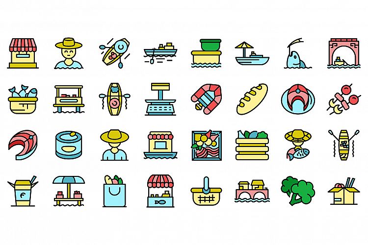 Floating market icons set vector flat example image 1