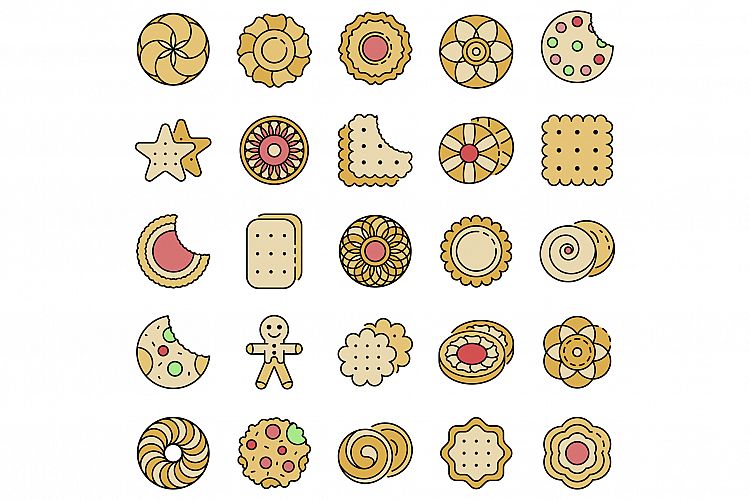 Biscuit icon set line color vector example image 1