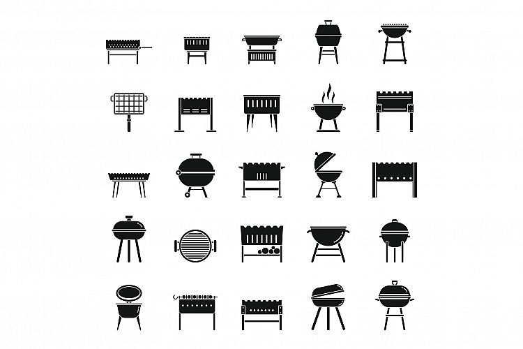 Grill brazier icons set, simple style example image 1