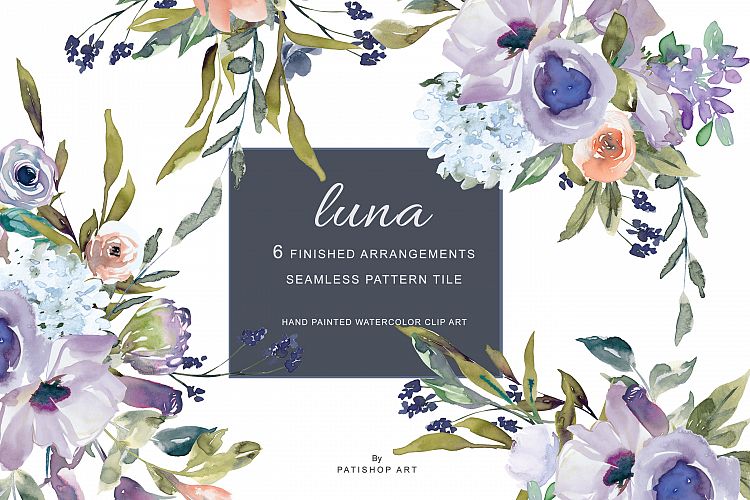 Watercolor Light Purple Salmon Pink Flowers Clipart