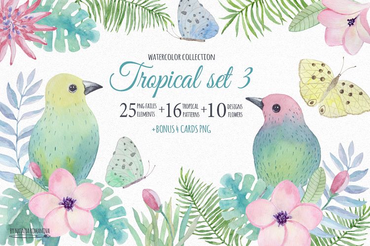 Tropical watercolor set 3. Plumeria