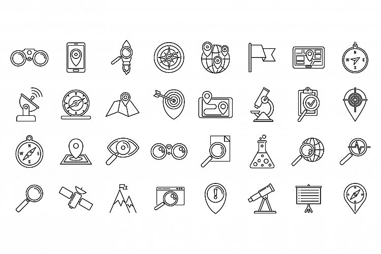 Research icons set, outline style example image 1