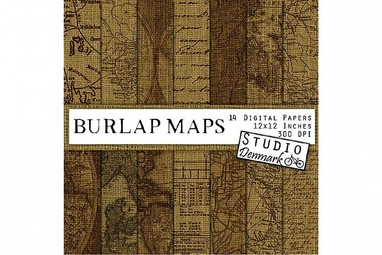 Burlap Maps Digital Paper - 14 Antique Burlap Sack Maps