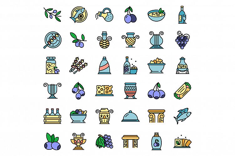 Greece food icons set vector flat example image 1