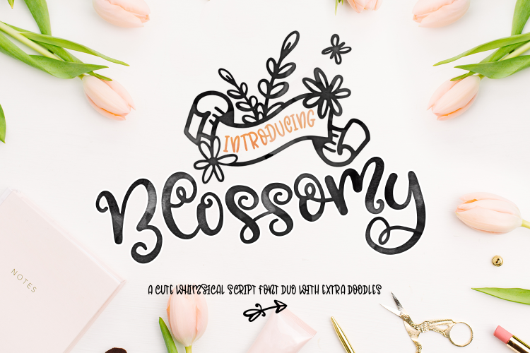 Blossomy - Font Duo + Floral Doodles