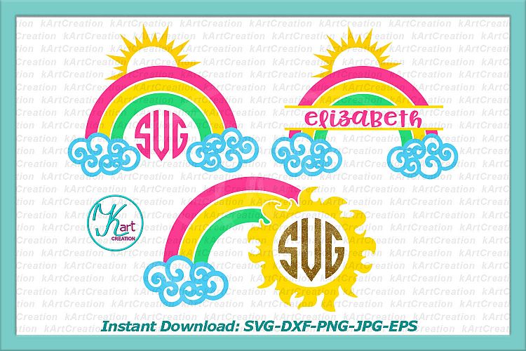 Rainbow Sun Circle Split monograms bundle svg dxf clipart