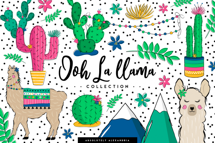 Ooh La llama Clipart Illustrations & Seamless Digital Papers