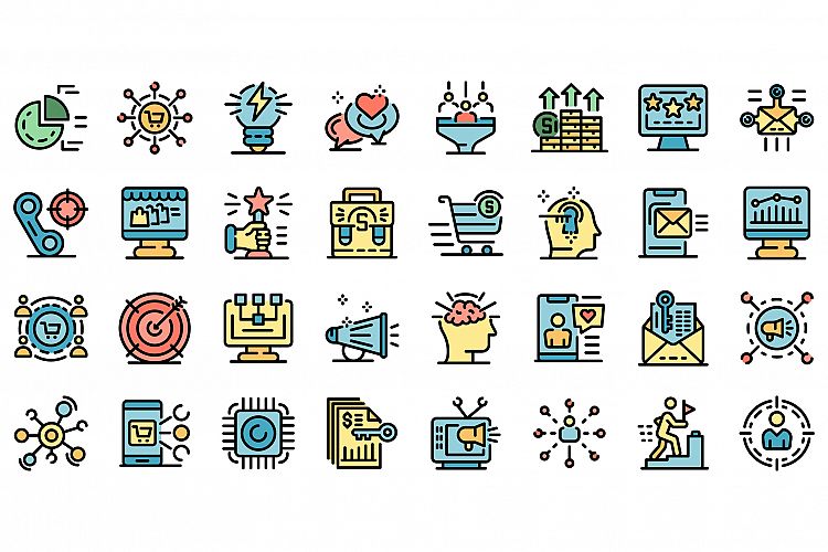 Marketer icons set vector flat