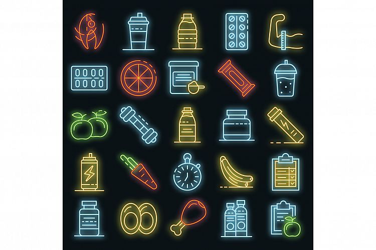 Sport nutrition icons set vector neon example image 1