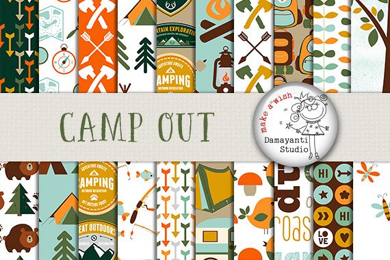 Camping Digital Papers, great outdoors papers, camping scrapbook papers, forest background, travel papers, wood paper, camfipre paper, green