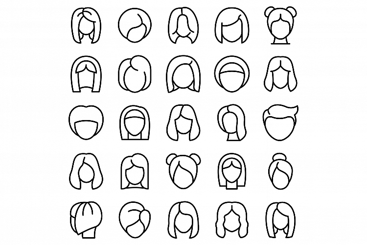 Wig icons set, outline style example image 1