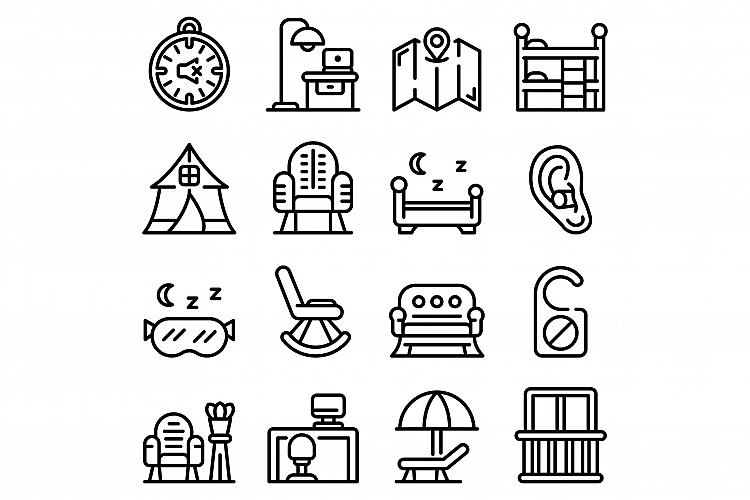Quiet spaces icons set, outline style example image 1