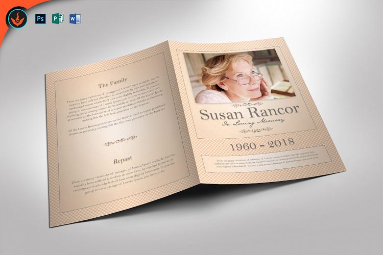 Classic Funeral Program Photoshop, Word, Publisher Template