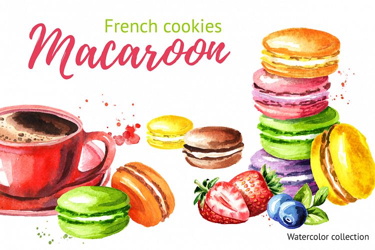Macaroon. French cookies. Watercolor