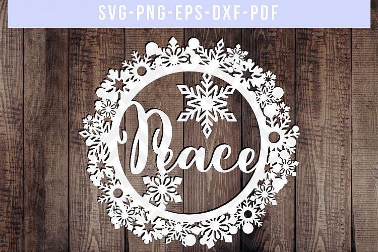 Peace SVG Cut File, Winter Wreath Papercut, PNG, PDF, DXF