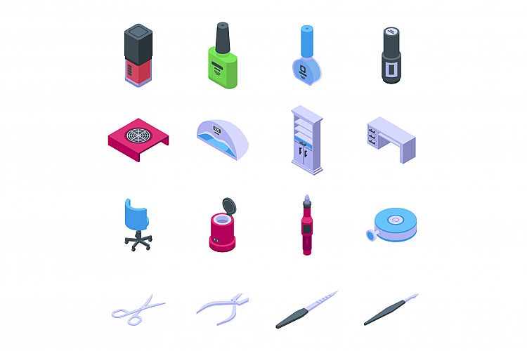 Equipment for manicure icons set, isometric style example image 1