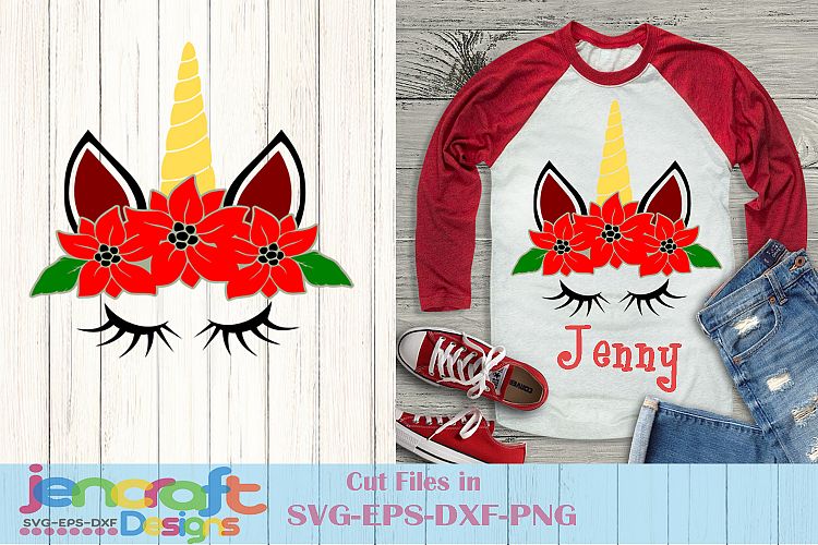 Christmas Unicorn SVG - Floral Santa hat eyelashes Design