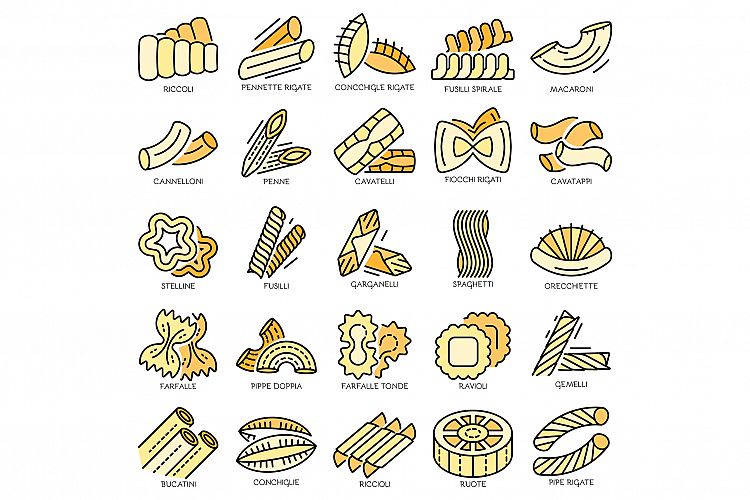 Pasta icon set line color vector example image 1